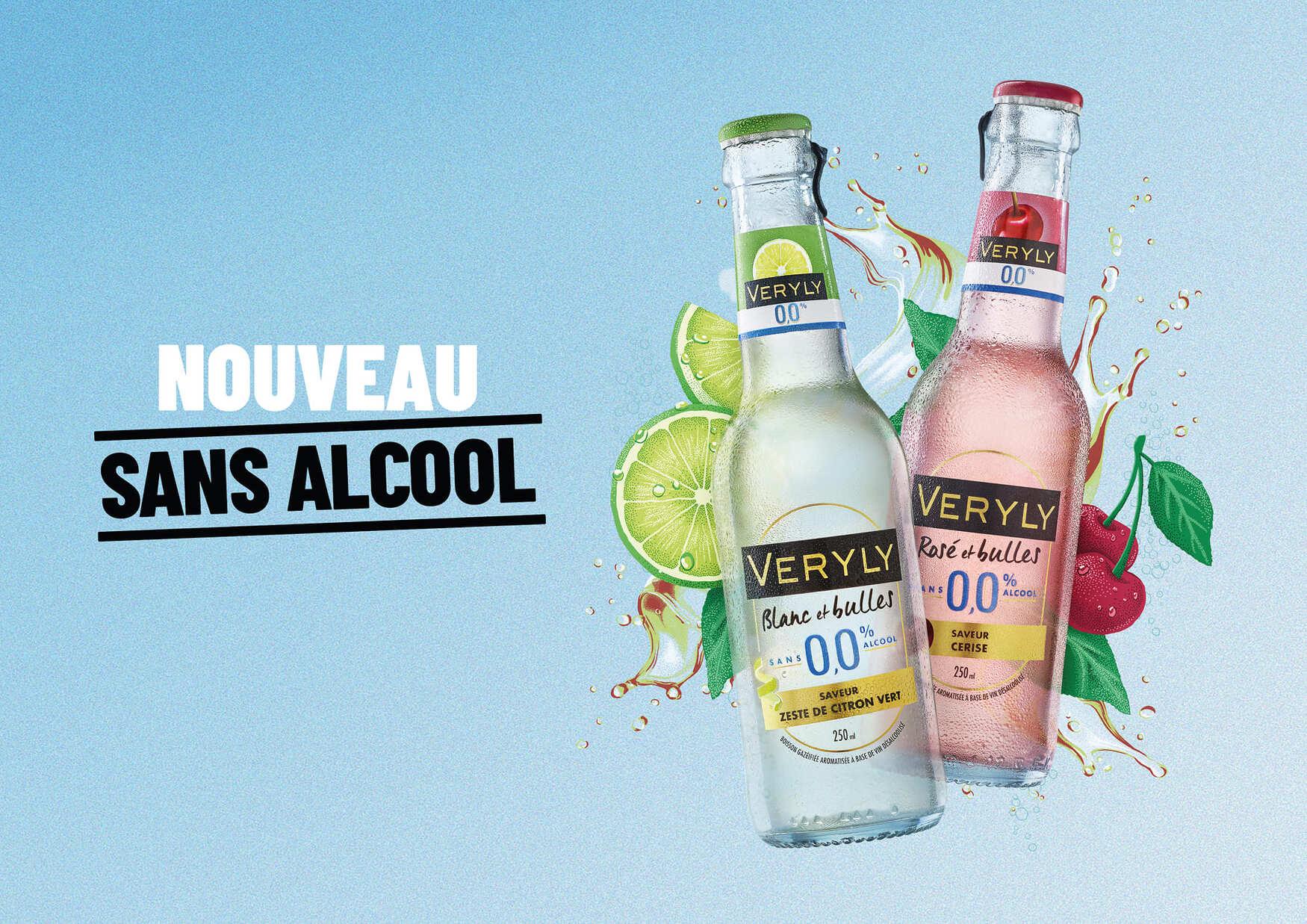 Veryly sans alcool petits formats saveurs Cerise et Zest de Citron Vert